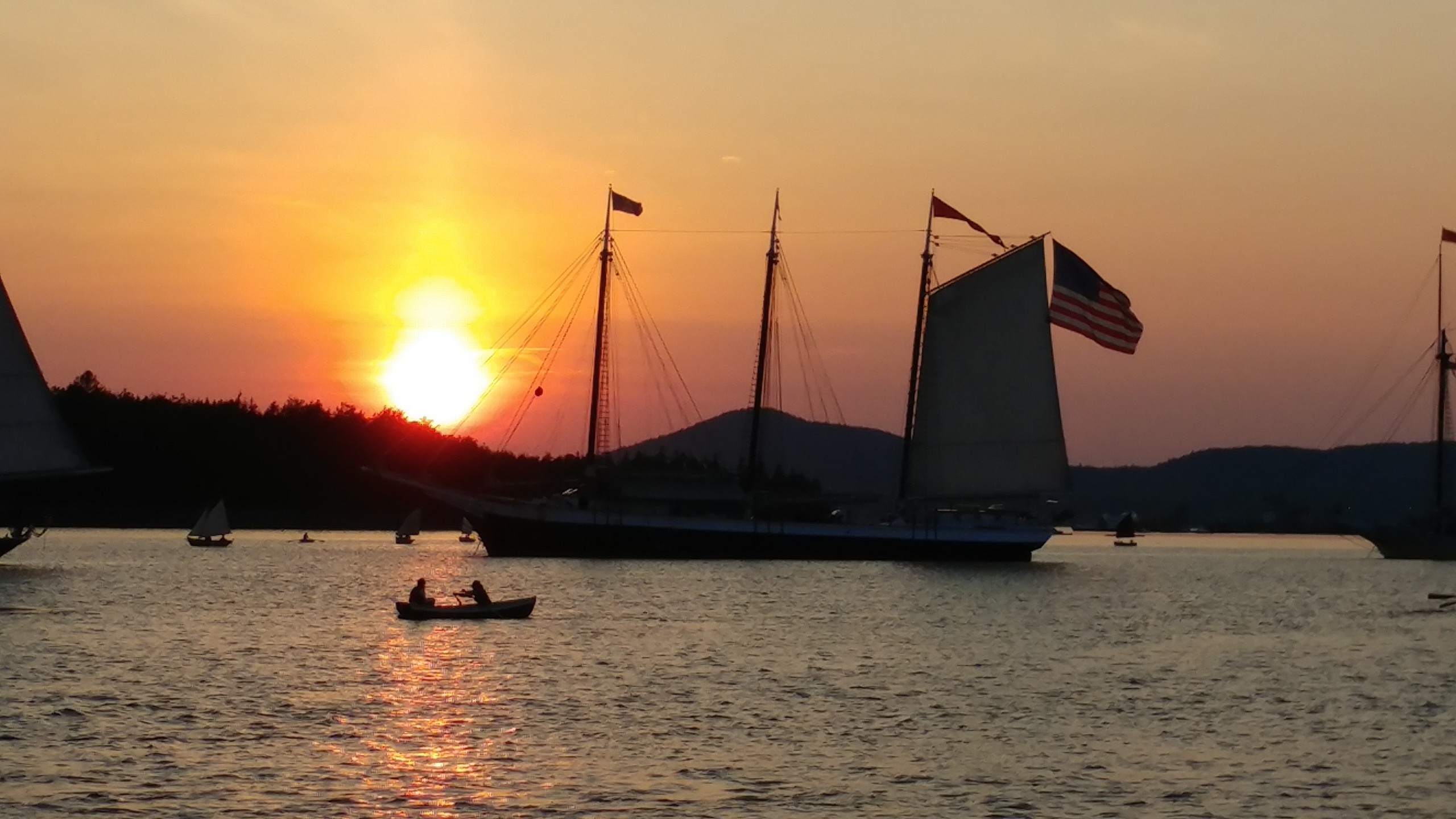 Sunset in Islesboro with Maine Windjmammer fleet