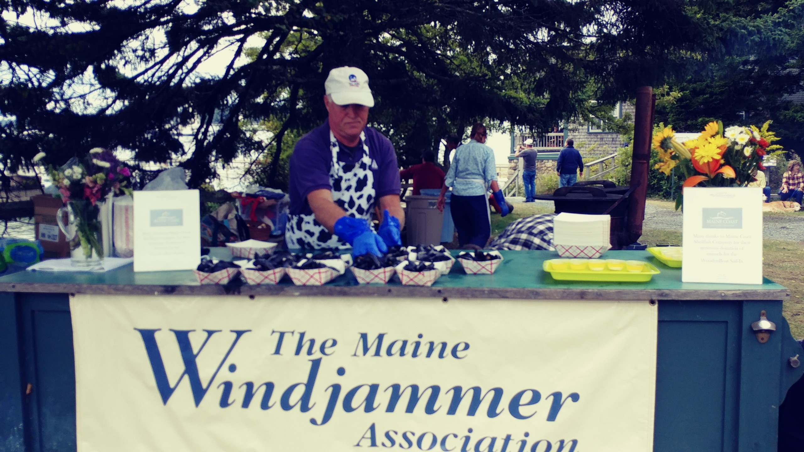 Serving mussels at WoodenBoat School. 
