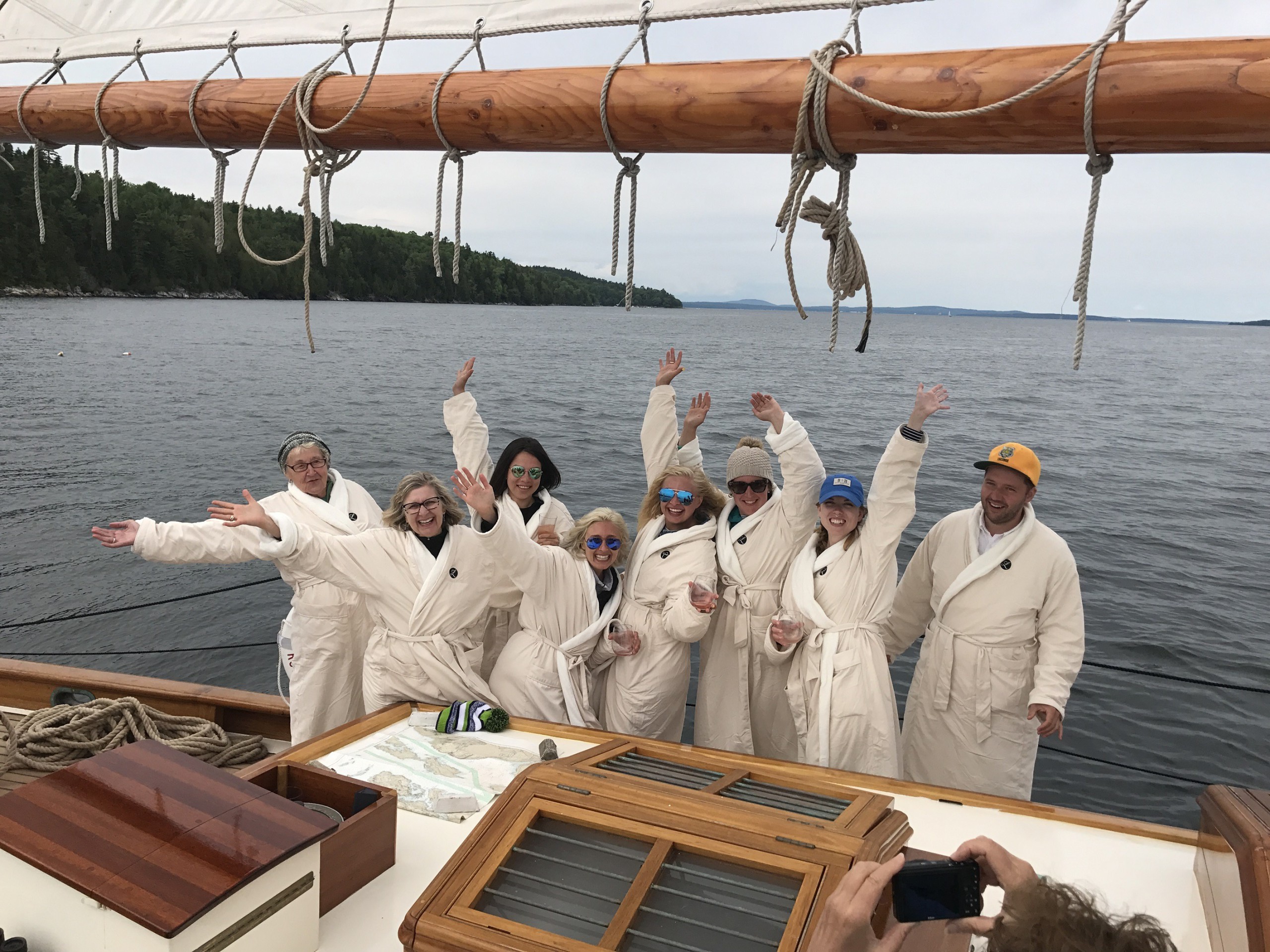 Schooner Ladona offers guests embroidered bathrobes in each cabin